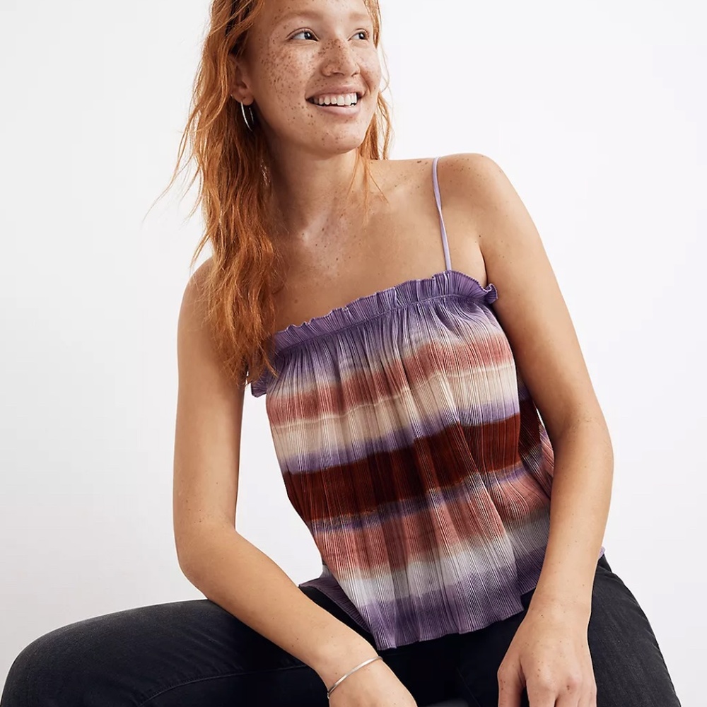 MADEWELL Texture & Thread Micropleat Tank Top in Ombré Rainbow Size Medium